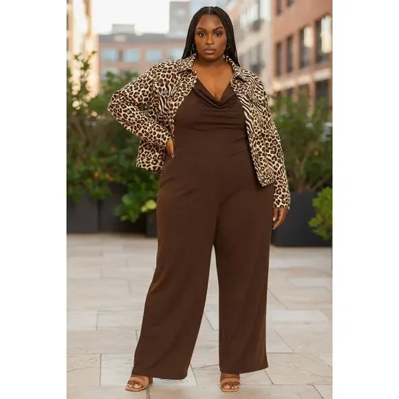 Jill Alexander Chocolate Brown Plus Size Jumpsuit – Sizes 1X–3X - Picture 6 of 10